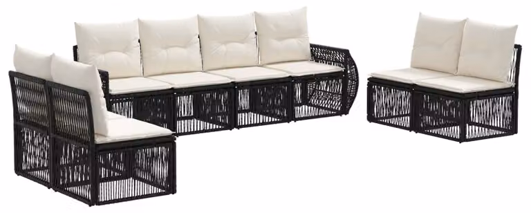 Set da giardino composto da 8 pezzi, in rattan sintetico nero e crema