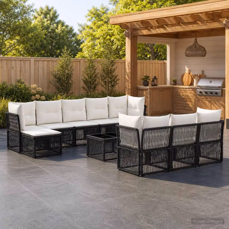 Maison Exclusive - Set da giardino composto da 11 pezzi, divano in rattan sintetico nero