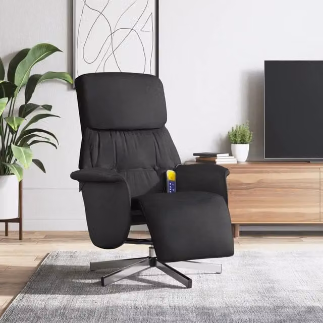 Poltrona Reclinabile Relax vidaXL Nera in Tessuto con Braccioli e Base Girevole 360 Gradi