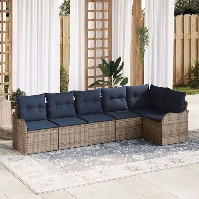 Set Divano da Giardino 6 pz 6-Posti Grigio polyrattan 3345725