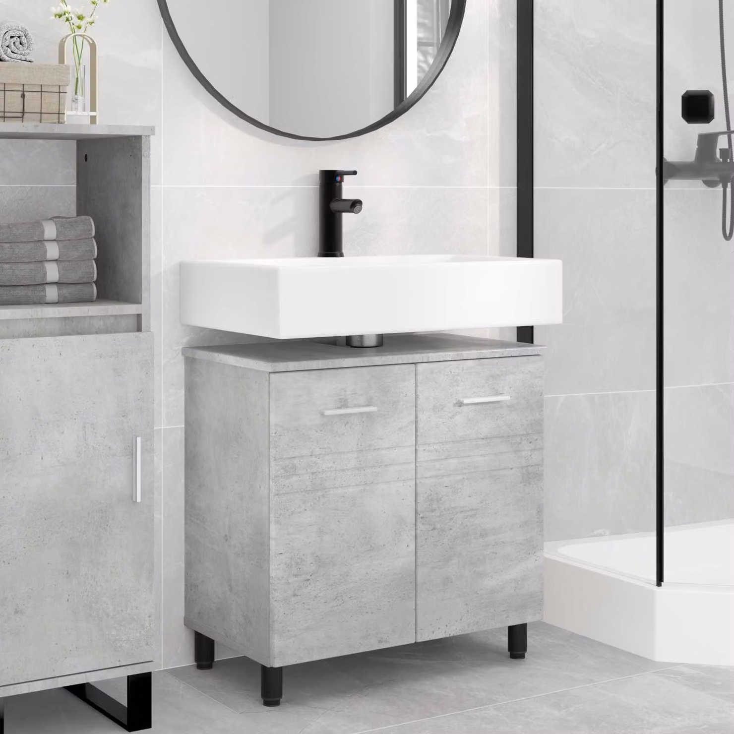 Mobiletto da bagno moderno vidaXL in MDF grigio opaco L: 60 cm, P: 35 cm, H: 60 cm
