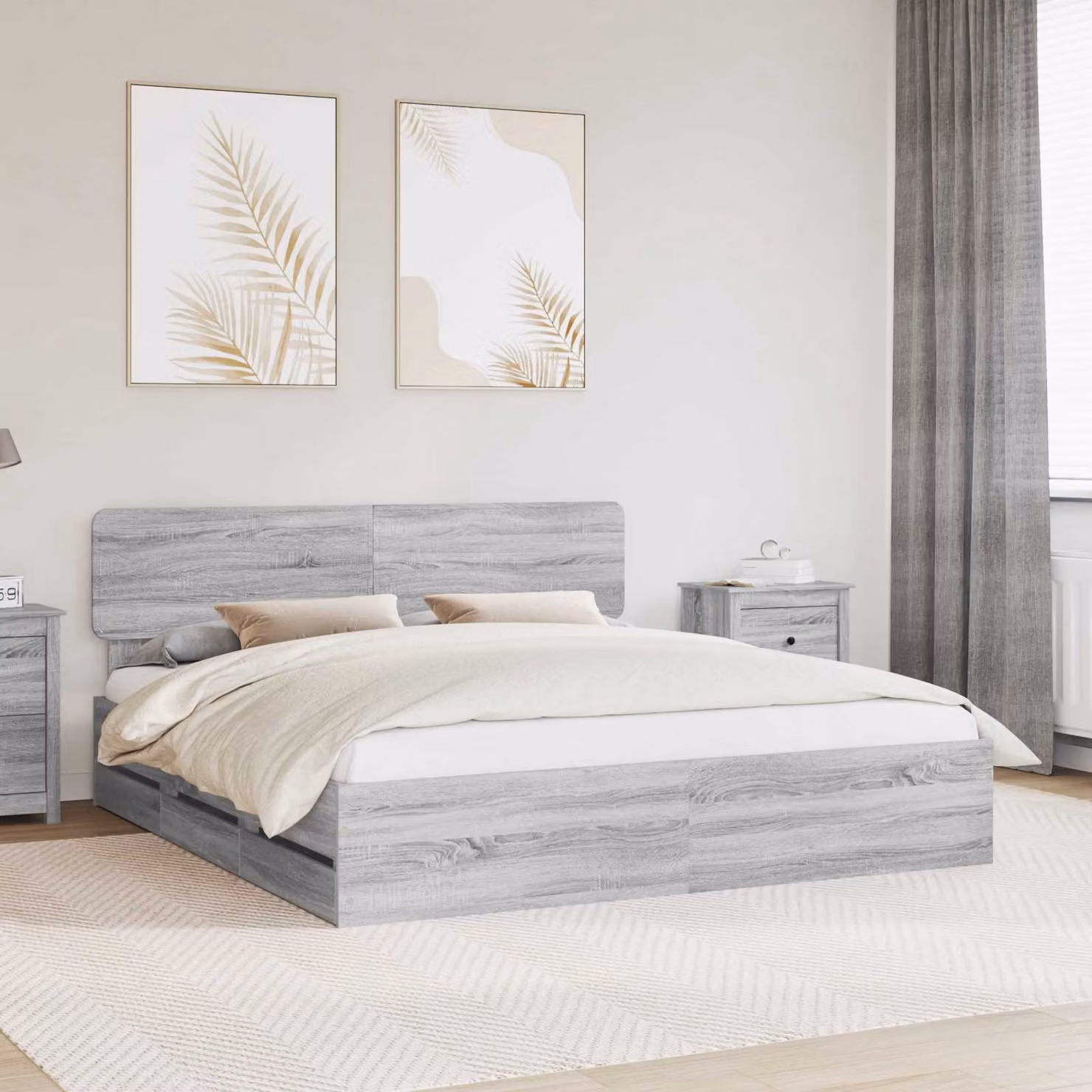 Struttura del letto con cassetto vidaXL in legno Sonoma grigio, L: 180 cm, P: 200 cm, H: 90 cm