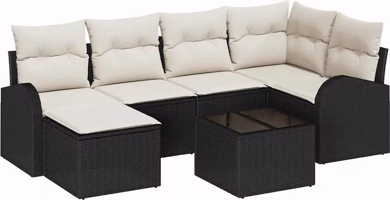 Set di divani con cuscino 7 pcs Nero e Bianco polyrattan