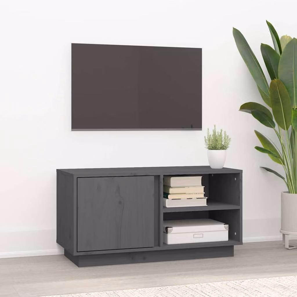 vidaXL Mobile Porta TV Moderno in Legno di Pino Grigio L 80 cm x P 35 cm x H 40,5 cm