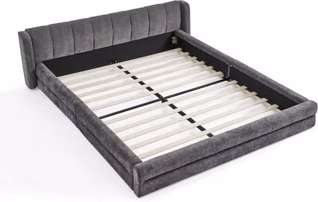 Letto matrimoniale Chicfurn con testiera imbottita in tessuto grigio, L/P/H: 140 x 200 cm – 1