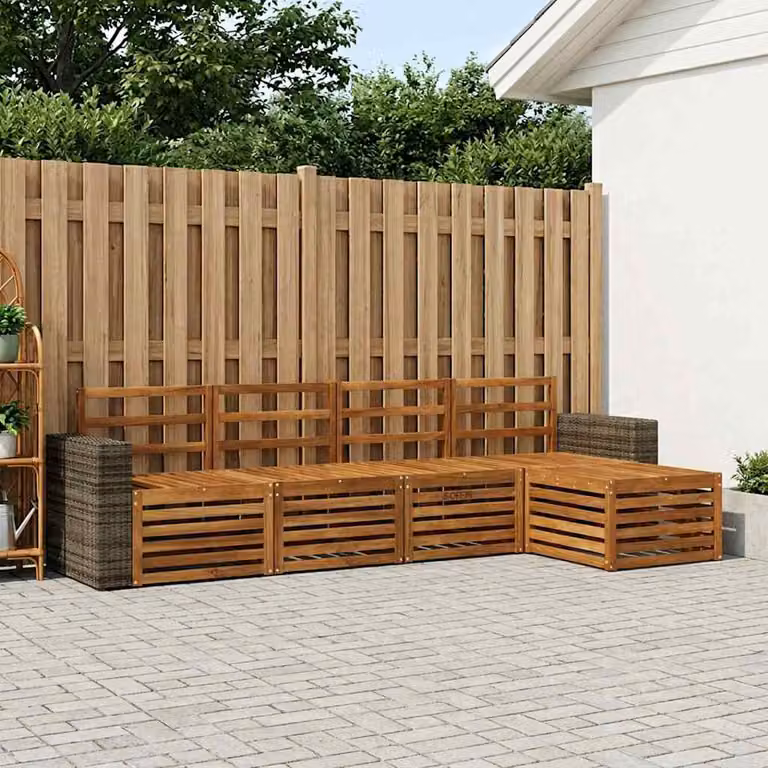 Set di divani da esterno vidaXL 5 pezzi in legno di acacia marrone con forma a L e pouf incluso
