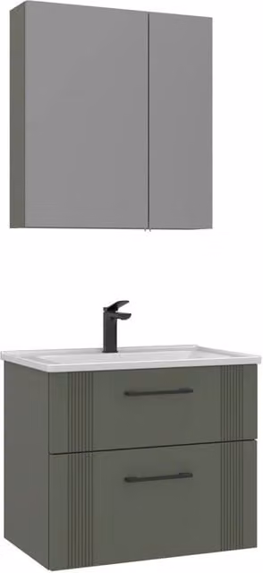 Set mobile lavabo con specchio Bari 65 v2 Hanah Home, Verde opaco, L 65 x P 45 x H 55 cm
