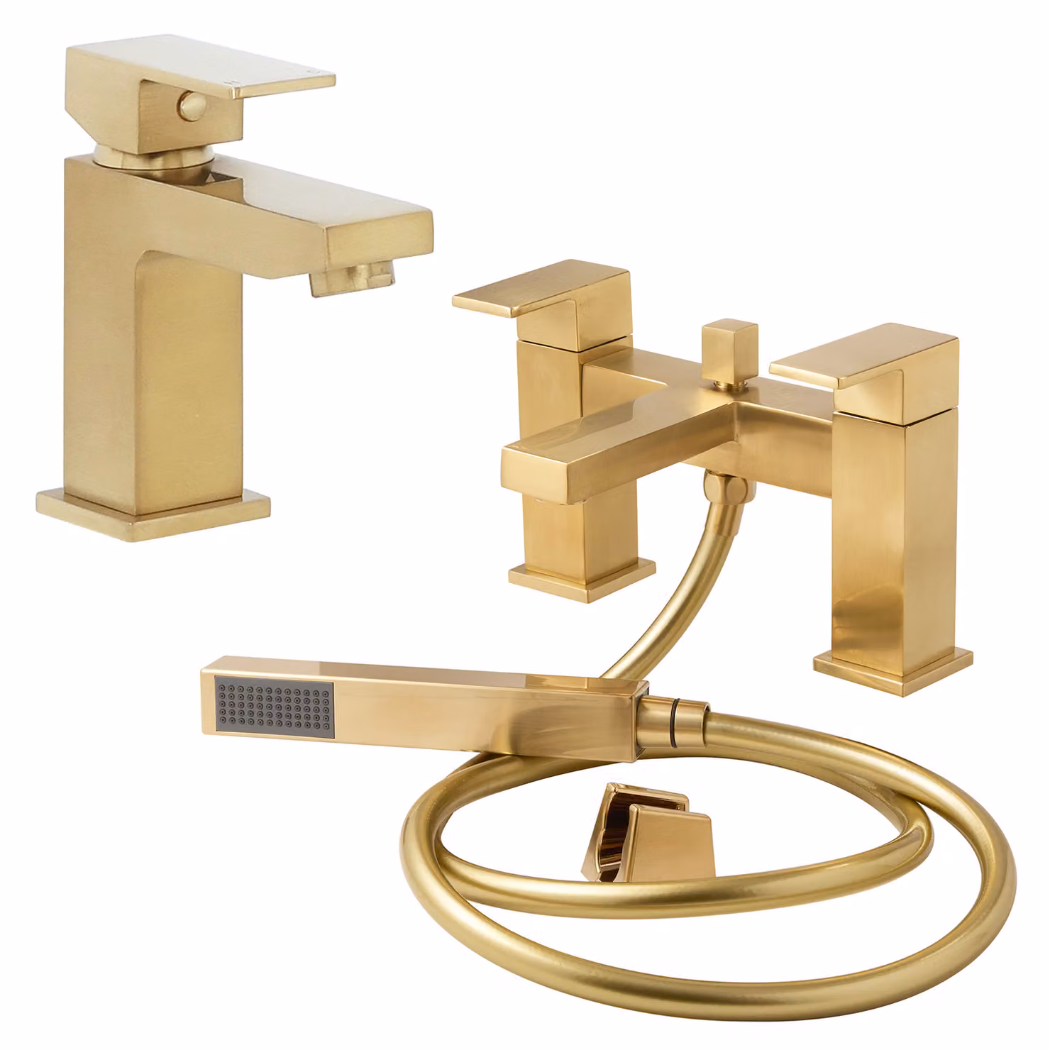 Set di Rubinetti Miscelatori per Lavabo e Vasca da Bagno con Kit Doccia - Oro Satinato - Lyra
