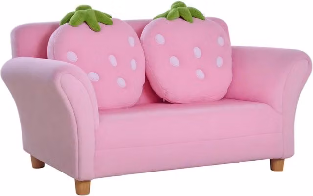 Divano per bambini, poltrona singola o doppia in tessuto morbido, colore fragola, per cameretta