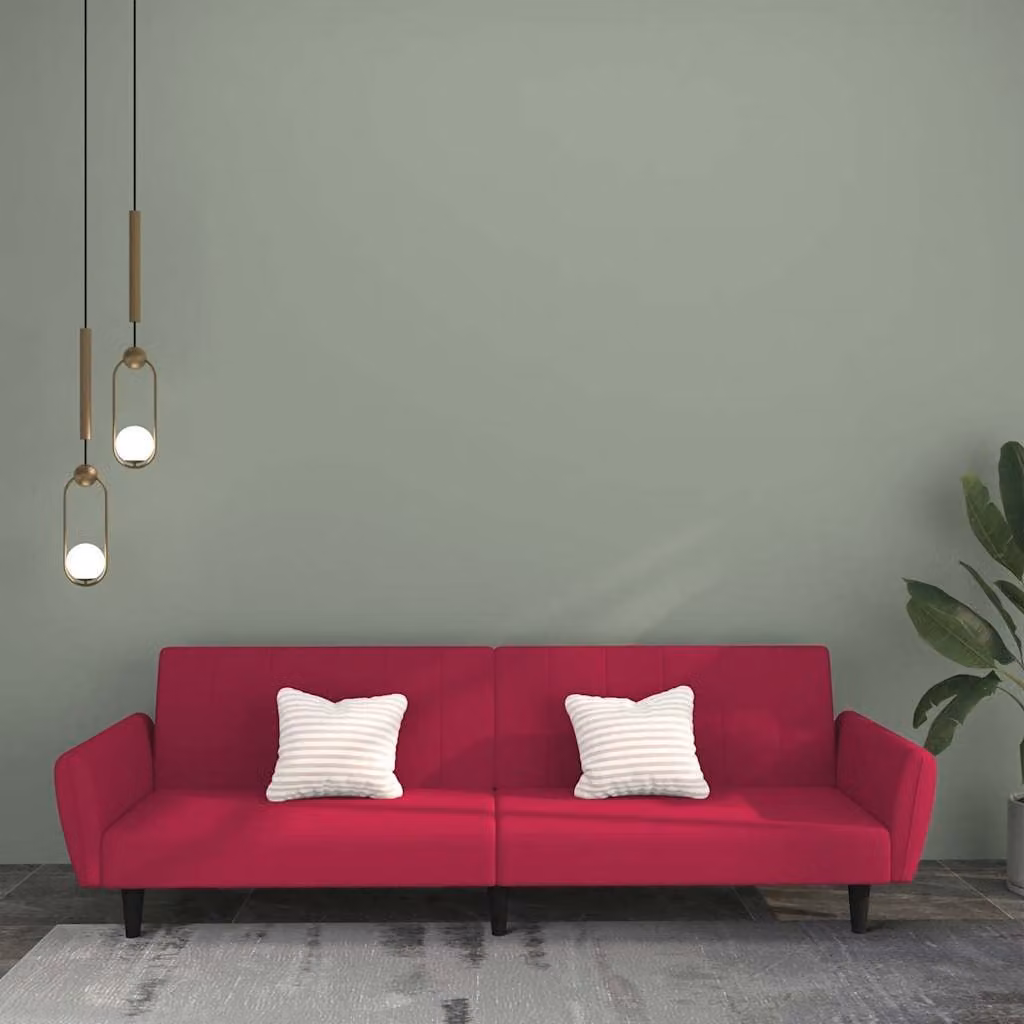 vidaXL Divano Letto Click-Clack a 2 Posti in Velluto Rosso con Struttura in Legno Solido e Poggiatesta Regolabile
