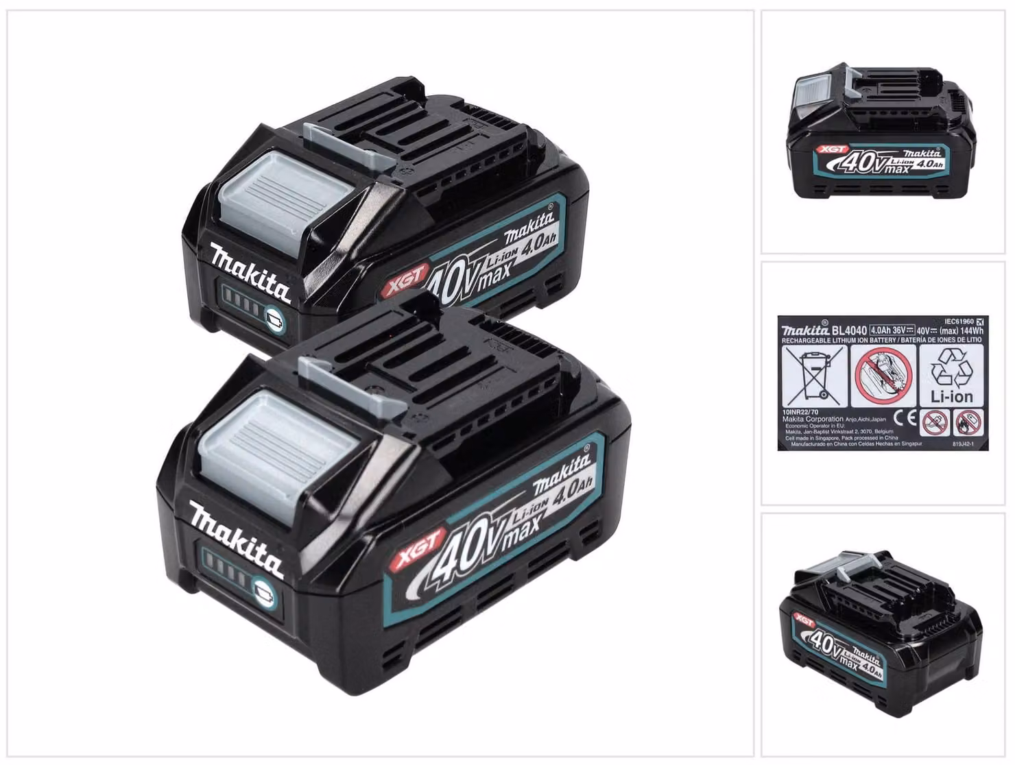 Makita Set - 2x Batterie BL 4040 40 V max. 4,0 Ah XGT ( 2x 191B26-6 ) classe di protezione IP64 con indicatore LED