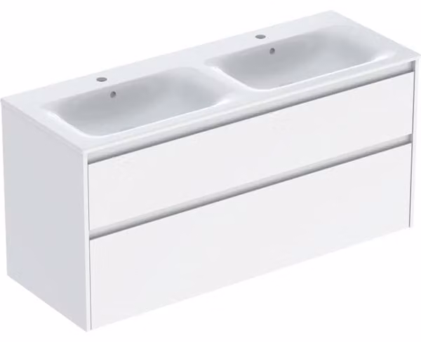 Geberit Renova Plan Ensemble lavabo double meuble bord étroit, avec meuble sous lavabo, 2 tiroirs, 130x62,1x48cm, 504.042.01.8, 504.042.01.8