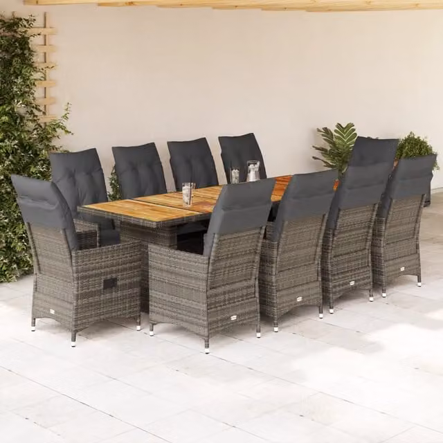 Set Bistrò da Giardino vidaXL in Polyrattan e Legno di Acacia Grigio, 11 Pezzi