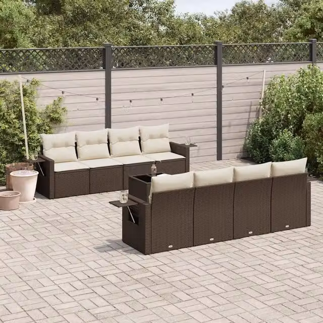 Set Divani da Giardino 9pz con Cuscini Marrone in Polyrattan 3219952