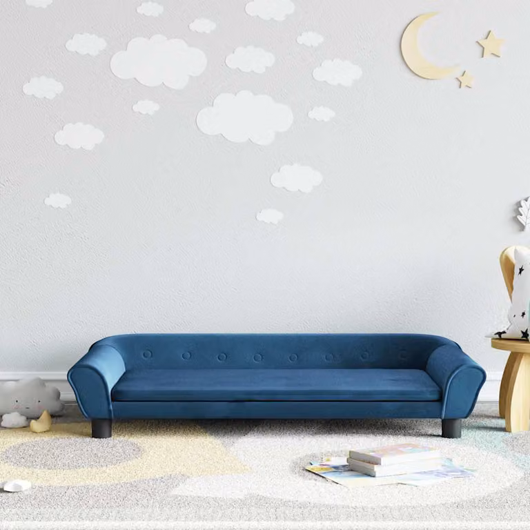 vidaXL Divano per Bambini in Velluto Blu L: 100 cm, P: 50 cm, H: 26 cm