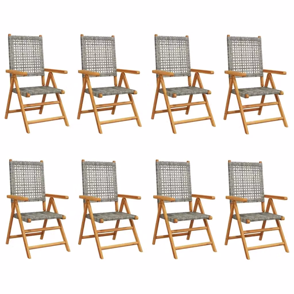 Set di 8 sedie da giardino reclinabili vidaXL in polyrattan grigio e legno di acacia oliato con cuscini e braccioli – 2