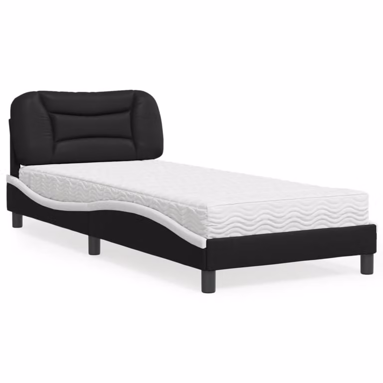 Letto con Materasso Hvar vidaXL in Similpelle Nero e Bianco 90x190 cm
