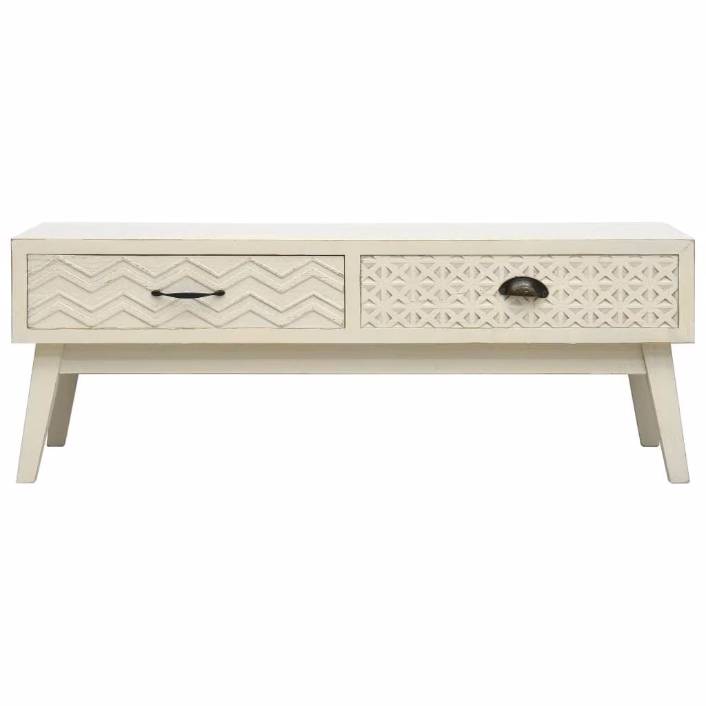 Tavolino con 2 cassetti intaglio grigio 110x50x40 cm legno