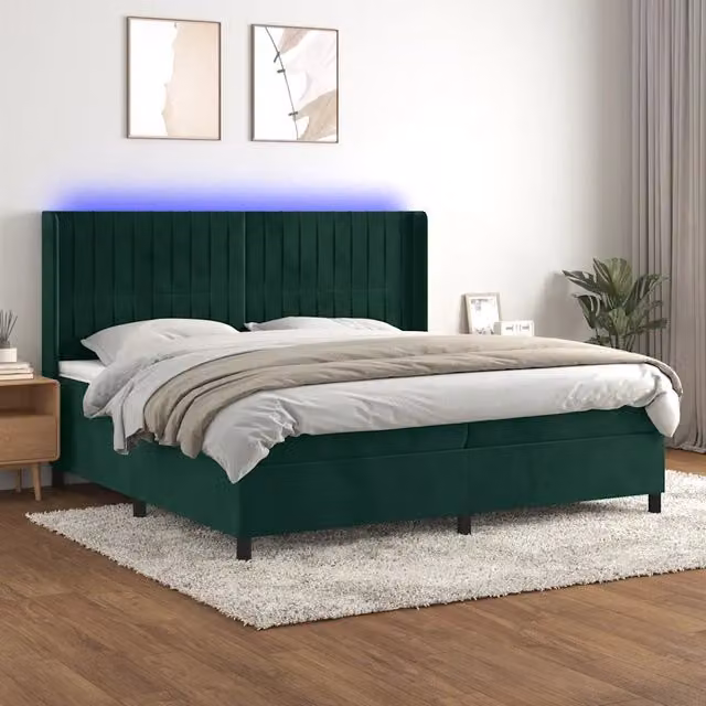 Letto Ibrido vidaXL in Velluto Verde con Materasso, Illuminazione LED Sotto il Letto e Porte USB, L/P: 200 x 200 cm – 1