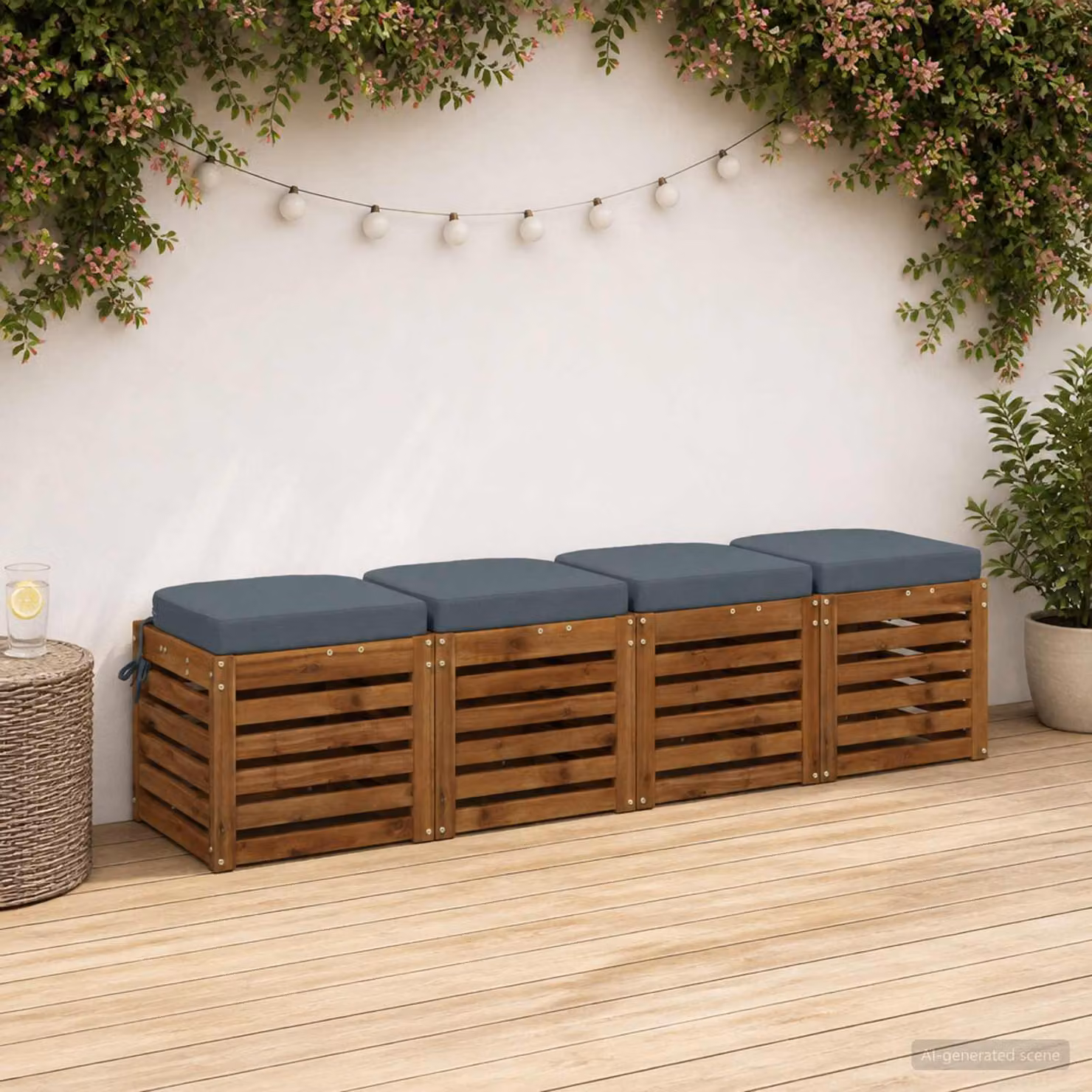 Set di 4 cuscini per sedile vidaXL SOEST in poliestere blu con rivestimento rimovibile e lavabile