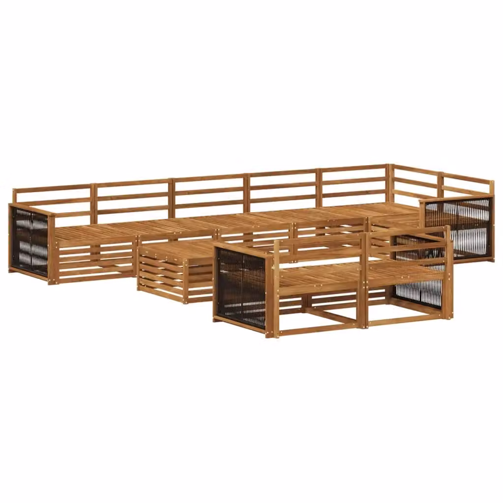 Set di divani da esterno vidaXL a forma di U in legno di acacia marrone con 9 pezzi e cuscini inclusi – 2