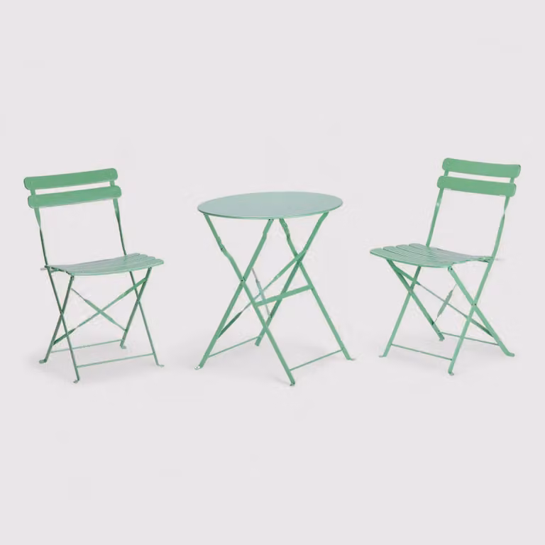 Daflah - Set mobili da balcone verde con 2 sedie e un tavolino