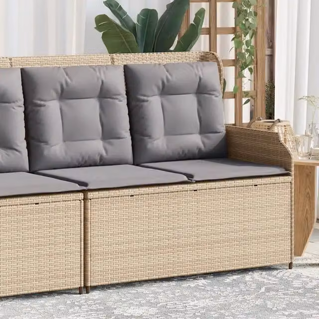 Panca Reclinabile da Giardino Outsunny con Cuscini in Polyrattan e Metallo, Colore Beige e Grigio