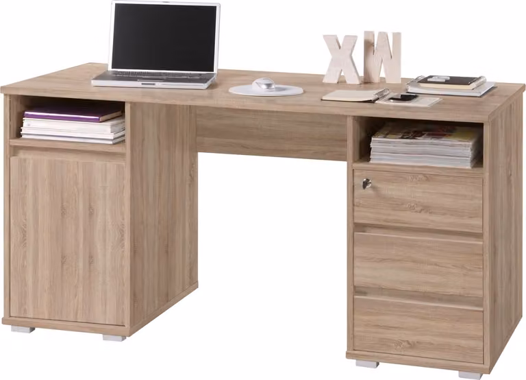 Scrivania - decoro Rovere Sonoma - 145 x 65 cm - 3 cassetti