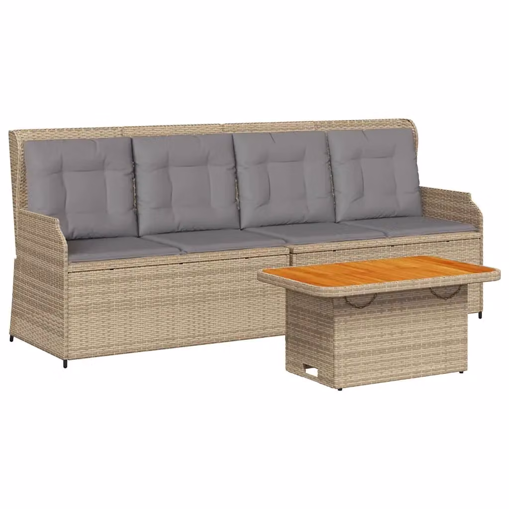 Set Divani da Giardino vidaXL con Tavolino e Cuscini, Design Moderno in Polyrattan con Struttura in Acciaio e Tessuto Resistente ai Raggi UV, Beige – 2