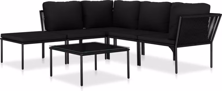 Set Divani da Giardino 6 pz con Cuscini Neri in PVC