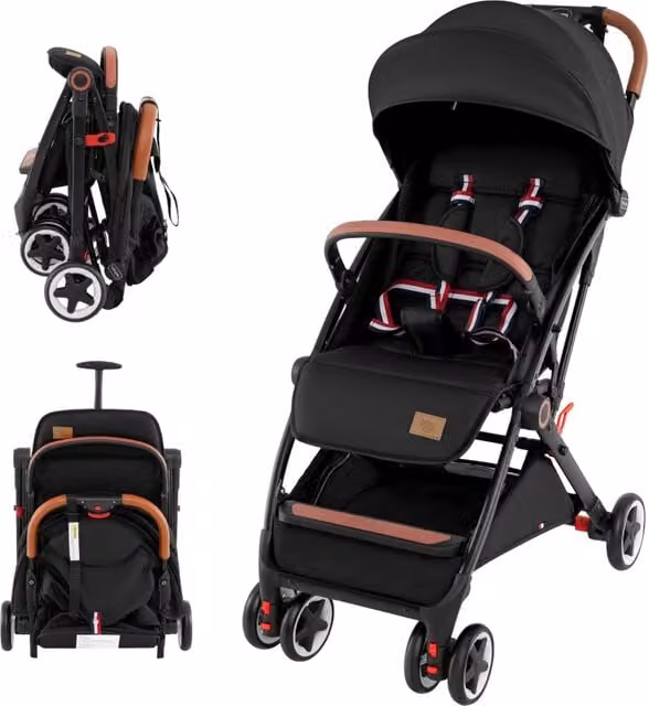 Passeggino pieghevole DESIGN IN nero con ruote piroettanti e sospensioni per bambini