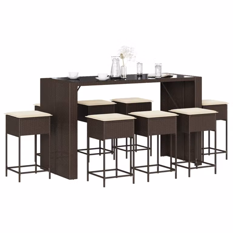 Maison Exclusive - Set da giardino da 9 pezzi con cuscini, in rattan sintetico marrone