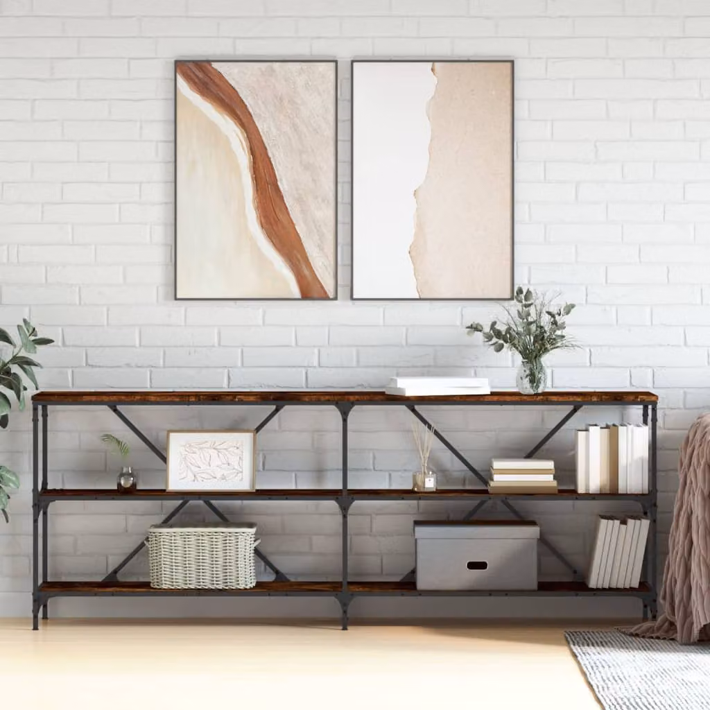 vidaXL Tavolo Consolle in Legno e Metallo Stile Industriale, Rovere, L 200 x P 30 x H 75 cm