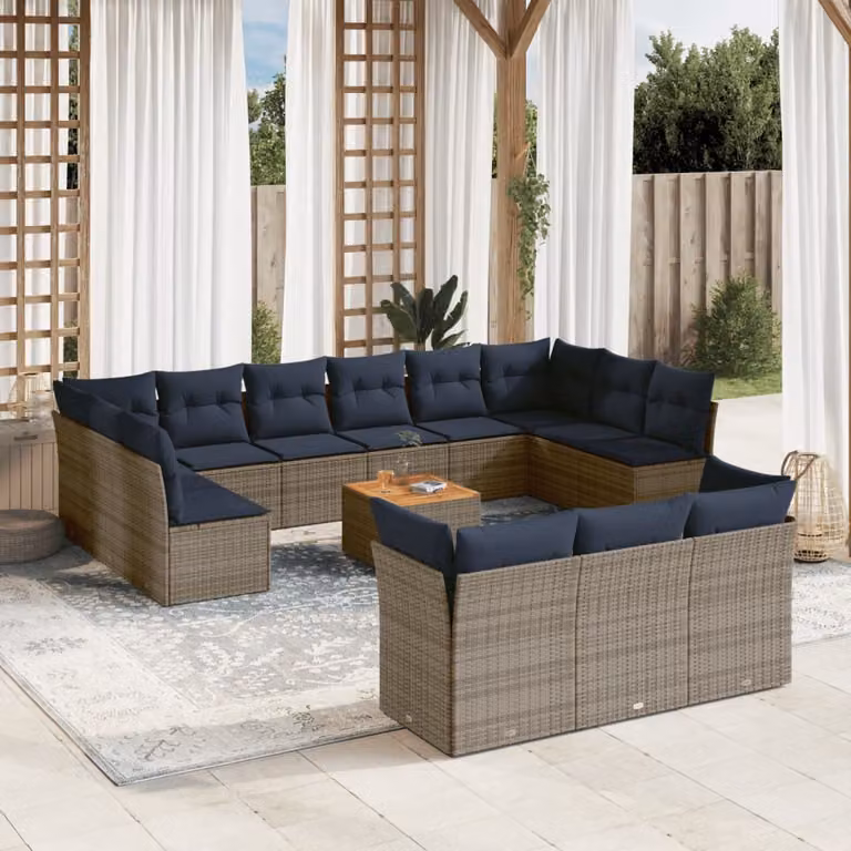 Maison Exclusive - Set Divani da Giardino 14pz con Cuscini in Polyrattan Grigio