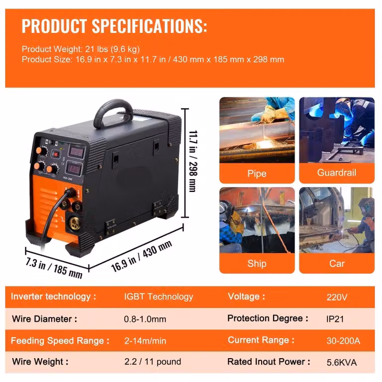 Saldatrice a elettrodo 3-in-1 - Saldatura inverter digitale - Portatile - 160 Ampere - Nera