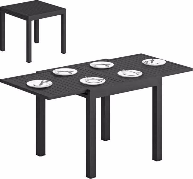 Tavolo da Giardino Allungabile in Alluminio ¨C Minimal ¨C Nero, 80-160x80x75 cm