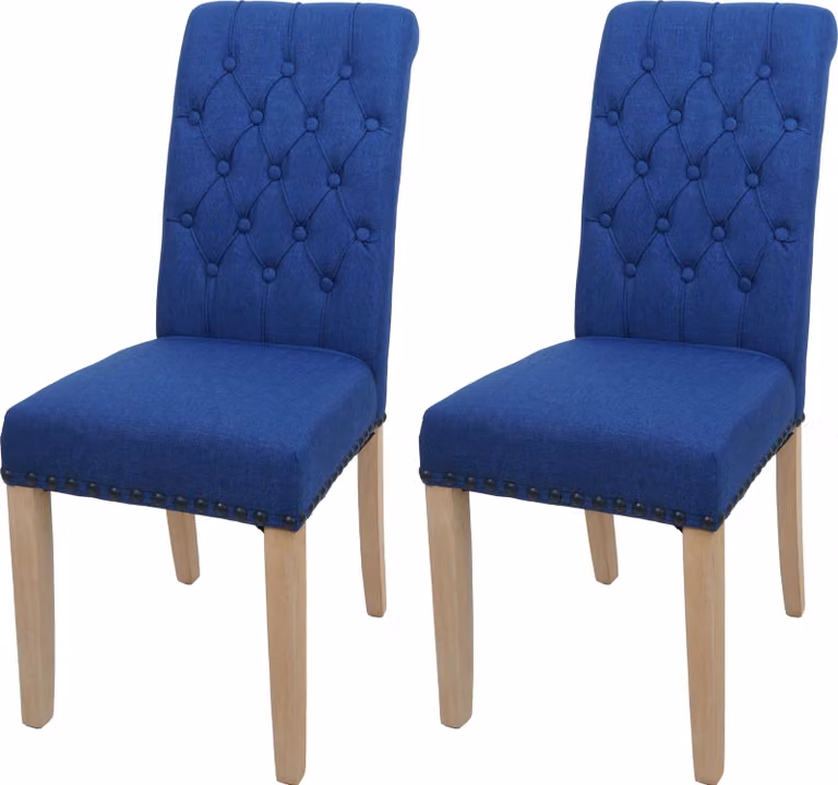 set di 2 sedie per sala da pranzo HWC-O66, sedia da cucina imbottita, Chesterfield rivetti tessuto/tessuto ~ blu scuro