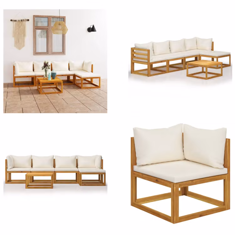 vidaXL set salotto da giardino 6 pezzi con cuscini crema in legno massiccio di acacia - Set salotto da giardino - Set salotto da giardino - Set divano modulare - Set divano modulare