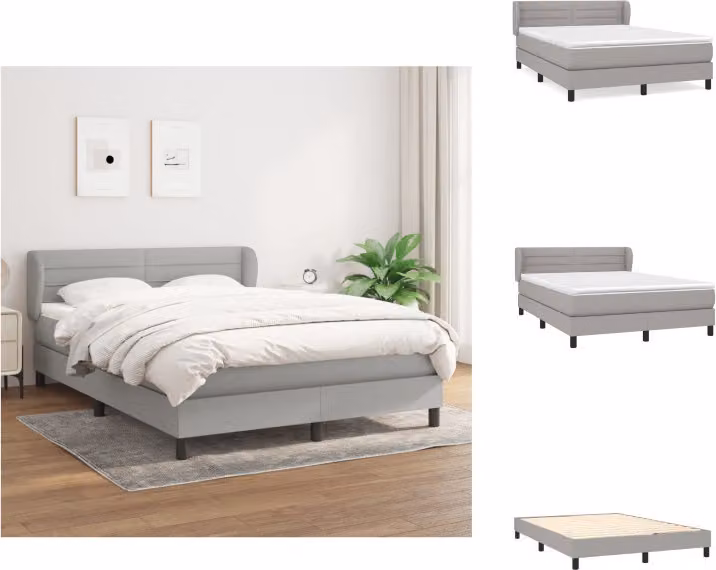vidaXL Letto a molle con materasso grigio chiaro 140x200 cm in tessuto - Letti & strutture letto