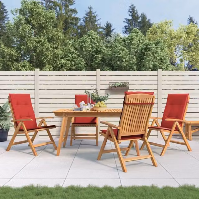 Sedie Reclinabili Pieghevoli con Cuscini 4 pz in Legno di Teak 3196469