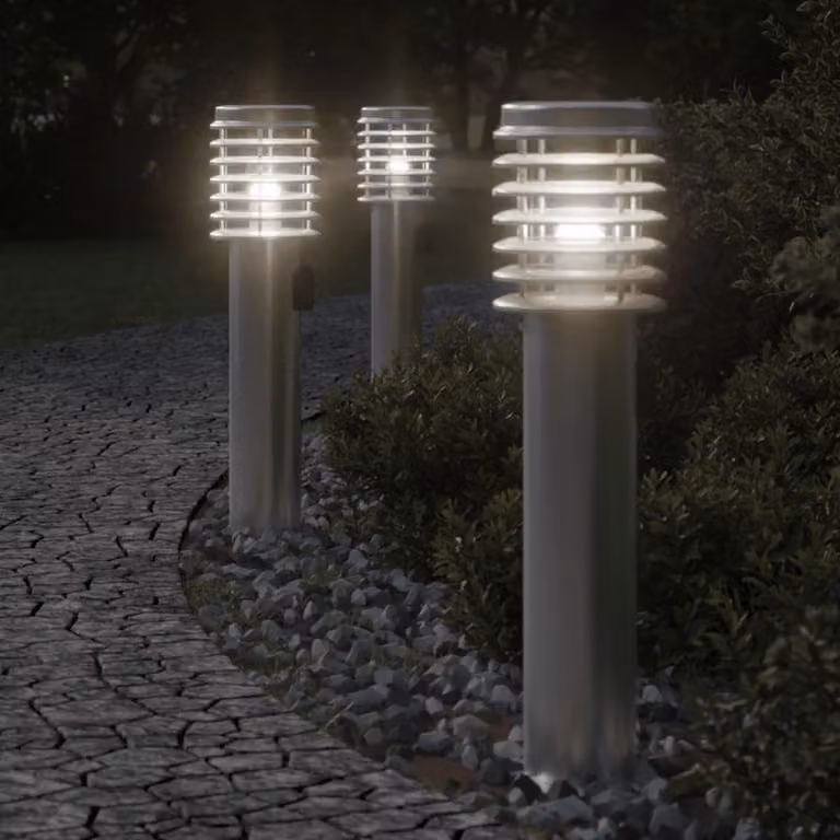 vidaXL Lampada da terra per esterni in acciaio argento con attacco E27, Altezza: 60 cm