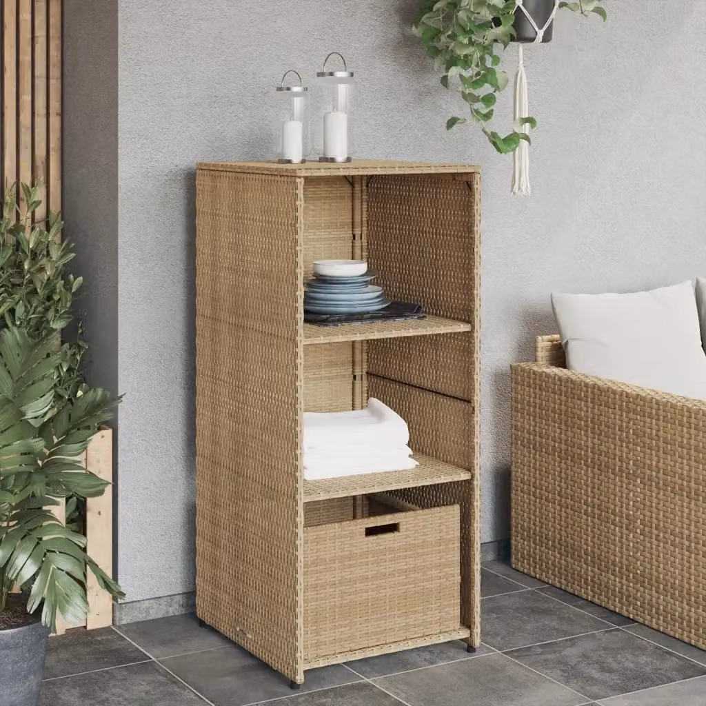 Armadietto da giardino Outsunny in rattan e metallo beige con ripiani interni e ante a battente L 50 cm x P 55 cm x H 115 cm – 2