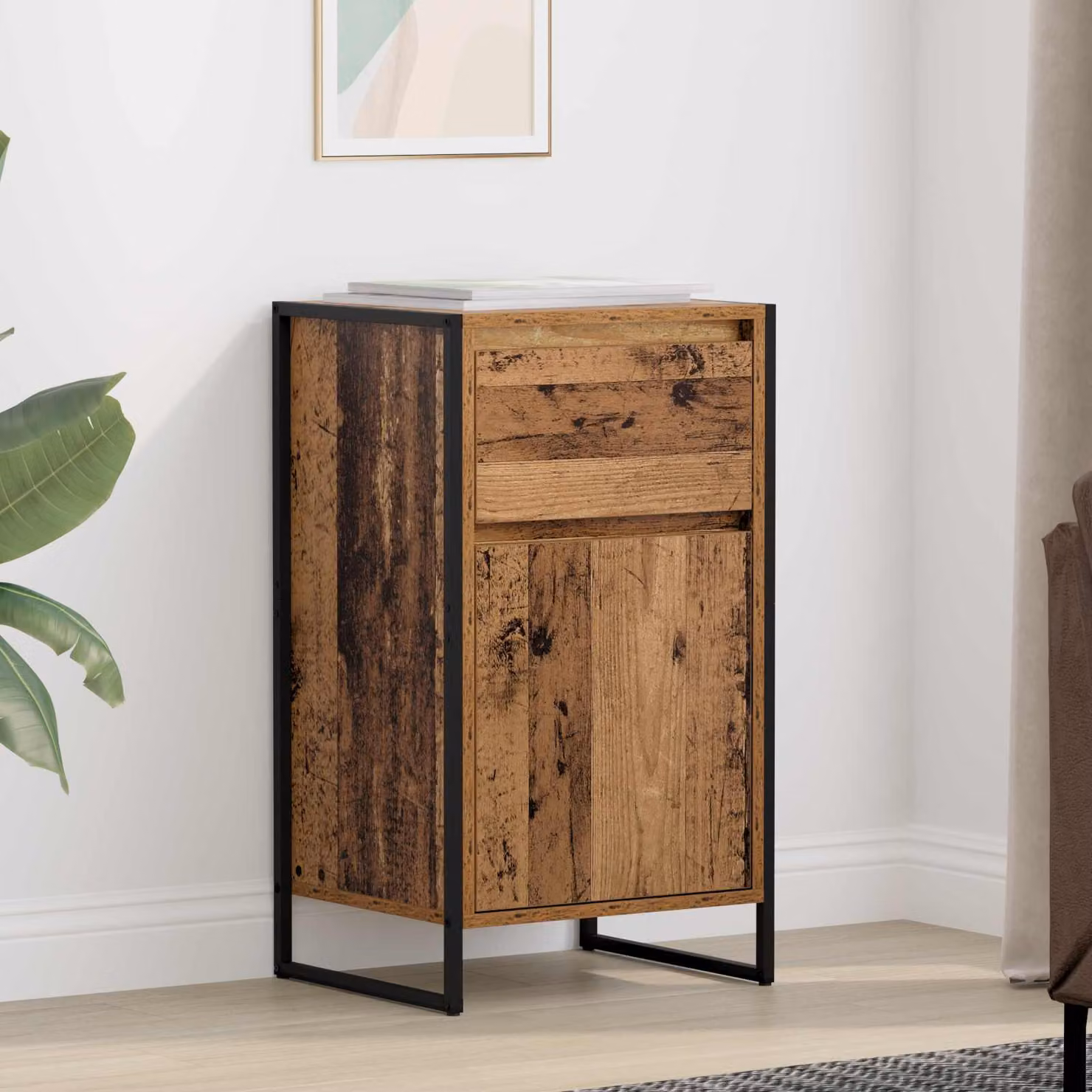Credenza in stile industriale vidaXL in legno e metallo marrone L/P/H: 43 x 36 x 75,5 cm