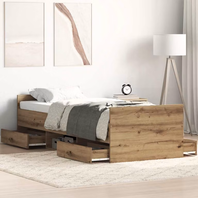 vidaXL Giroletto in legno di pino con doghe fisse, colore marrone, L/P/H: 200 x 90 x 50 cm