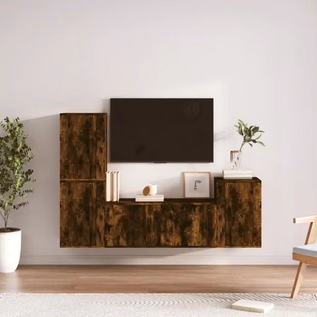 Set di mobili porta TV 4 pezzi vidaXL in legno multistrato color rovere fumo marrone opaco per soggiorno