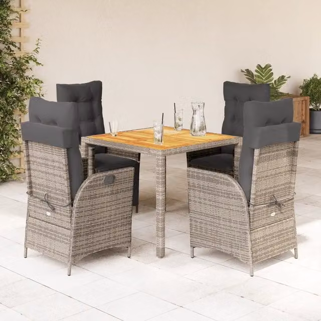 Set da Pranzo da Giardino 5 pz con Cuscini in Polyrattan Grigio 3213105