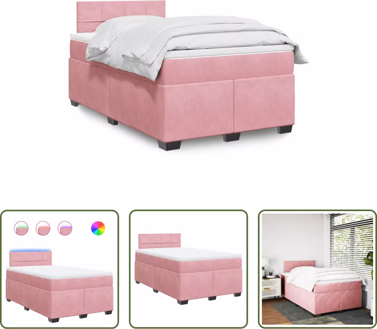 The Living Store Letto a molle con materasso Rosa 120x200 cm Velluto