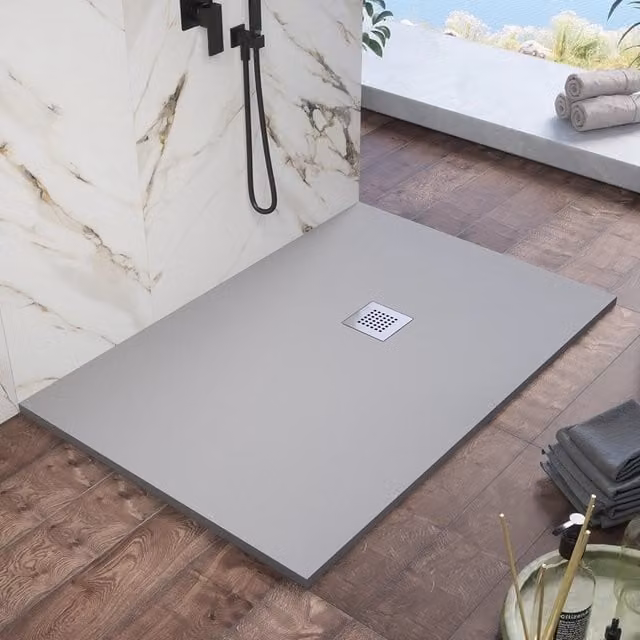 Piatto doccia rettangolare Kos in marmoresina grigio effetto pietra antiscivolo L: 100 cm, P: 80 cm
