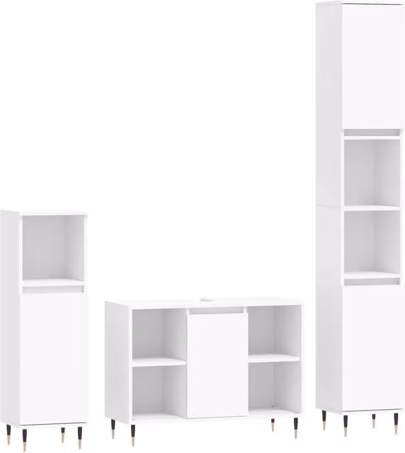 Set Mobili da Bagno | Armadio da bagno 3 pz Bianco in Legno Multistrato
