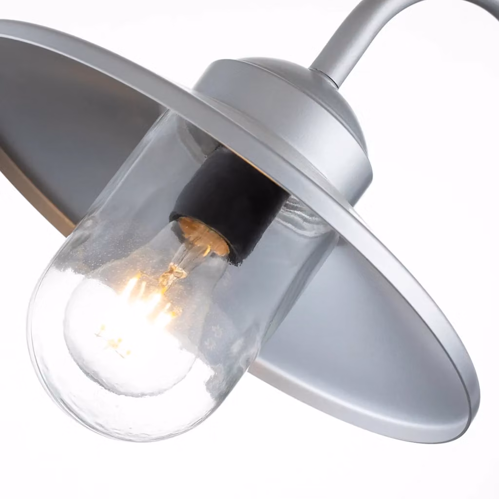 Applique da esterno Elstead Lighting Klampenborg in argento e acciaio inossidabile con sensore crepuscolare e vetro trasparente, attacco E27 60W, protezione IP44 – 2